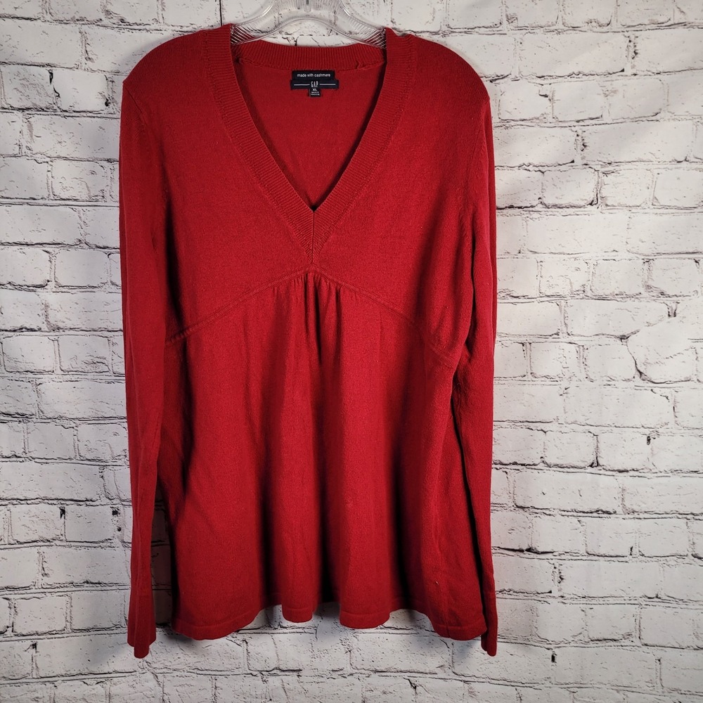 Gap V-Neck Sweater Womens XL Red Excellent Cotton Cashmere Empire Waist 480418